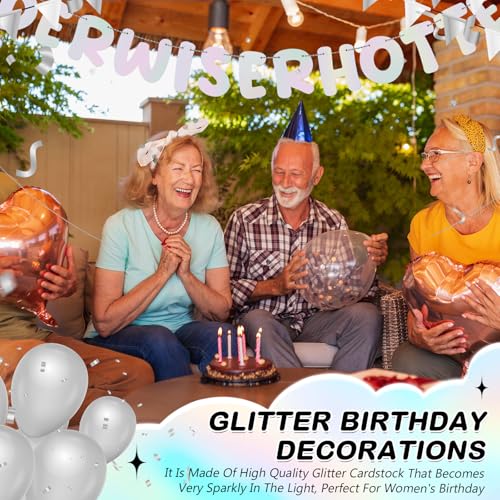 Image of Fulmoon Set of 3 Pre Strung Older Wiser Hotter Glitter Banner Funny Birthday Banner for Women 30th 40th 50th 60th 70th 80th Birthday Party Decorations Sign Gift(Iridescent)