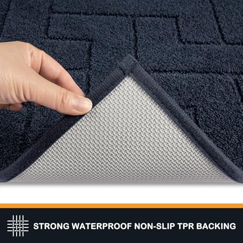 PURRUGS Dirt Trapping Door Mat 32" x 47", Non-Slip Machine Washable Entry Rug, Shoe Scraper, Dog Doormat, Super Absorbent Welcome Mat for Front & Back Door, Muddy Wet Shoes & Paws, Navy Blue