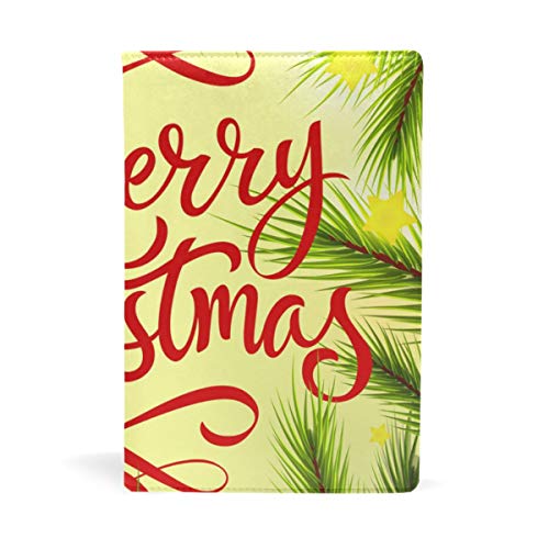 EZIOLY Funda para libros de texto con texto ''Merry Christmas'' con ramas de abeto elásticas que se adapta a la mayoría de libros de texto de tapa dura de hasta 8,7 x 5,8 pulgadas Fácil de aplicar.