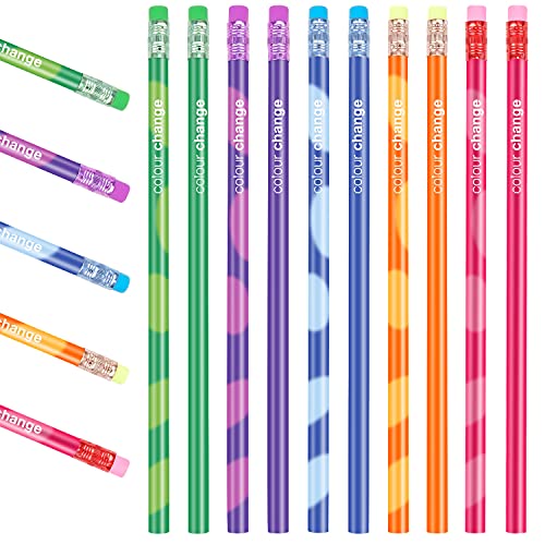 LOVEXIU Zeichnung Buntstift, 10 pcs Farbwechsel Stifte, Farbwechsel Stimmungsstift, Bleistifte für Kinder, Farbe Wechsel Stimmung Bleistift, Thermochrome Wechsel Stifte mit Radiergummi für Schüler