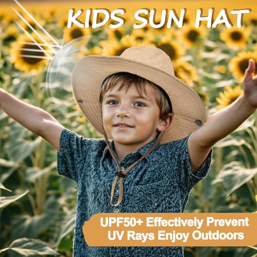 Image of Outdoor Kids Sun Hat UPF 50+ Quick Dry Foldable Bucket Hat Lightweight Adjustable Fishing Safari Hat for Girls and Boys