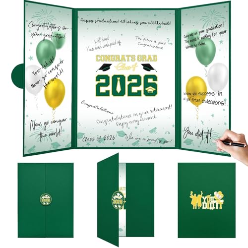 Image of Graduation Decorations 2026 Green Gold Graduation Guest Book to Sign Class Of 2026 Signature Guestbook Alternative Party Gifts Keepsake Congrats Grad Invitations Memory Card Board College High School