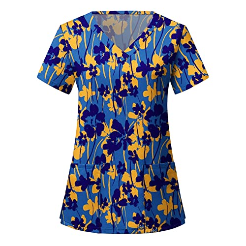 Working Uniform Shirt Women V Neck Printed Long Sleeve Plus Size Zip Neck Nurse Uniforms Stretchy Soft Scrub Tops