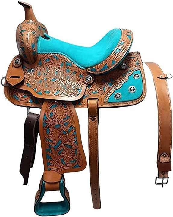 Leather Western Barrel Racing Horse Saddle Handmade Premium Comfort Horse Saddle for Best RidingTrail Equestrian Tooled Carved Size: 10-18 inches Seat Available, UG05