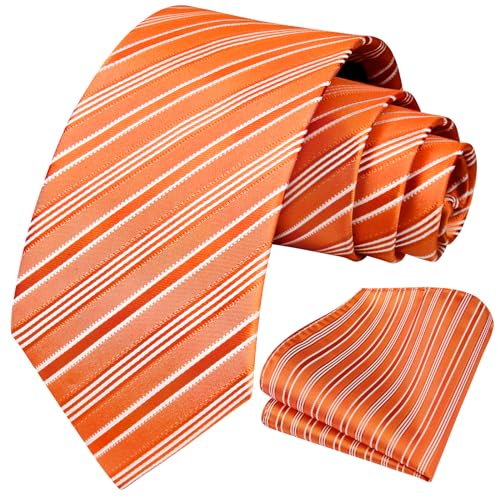 Image of HISDERN Mens Tie Striped Ties and Handkerchief Set Business Formal Woven Pocket Square Wedding College Stripe Necktie