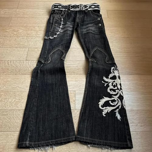 Women's Embroidered Jeans Punk Flared Pants y2k Washed Pants Gothic Heart Full Jeans Hip-hop2