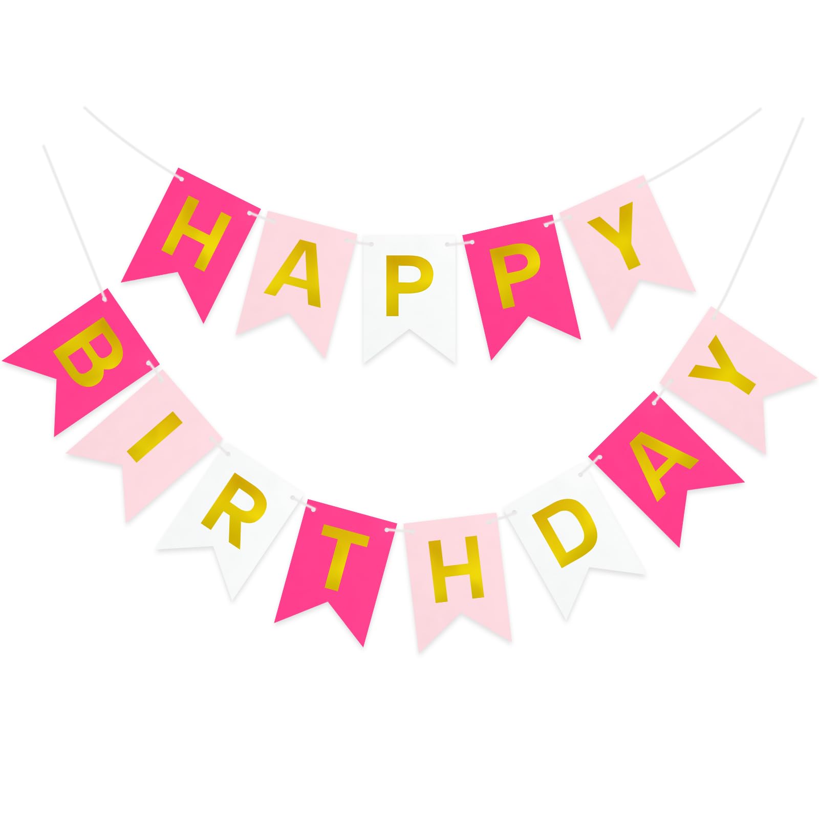 Pre-Strung Pink Happy Birthday Banner Sign, Pink Happy Birthday Party Decorations for Women Girls