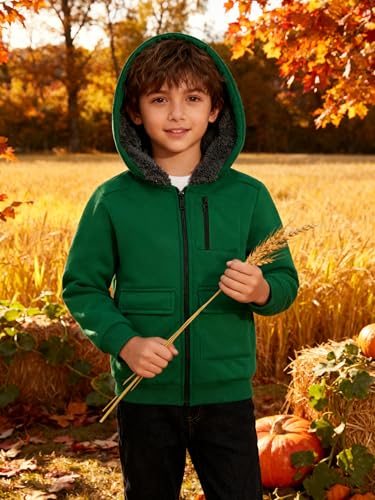 Image of Boys Zip Up Hoodie Kid Hooded Jacket | Fleece Lining,Soft Warm coat,Fall Winter Outwear for 6-15 Years Unisex,Sweatshirt Suitable for School,Outdoor