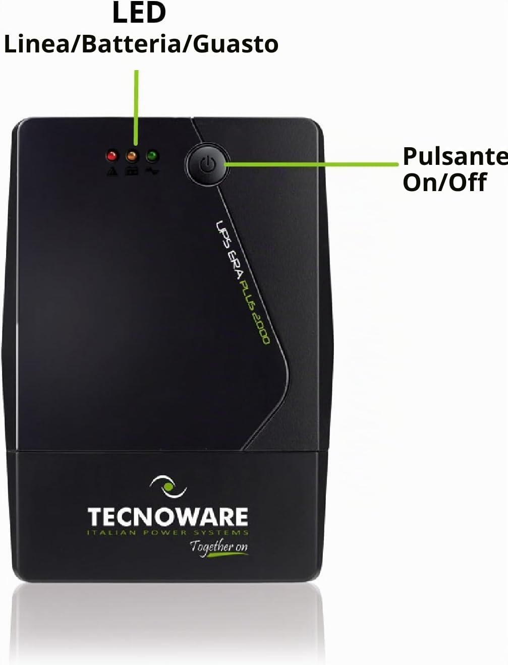 Tecnoware UPS ERA PLUS 2000 - Gruppo di Continuità - Doppia Batteria Per Autonomia fino a 40 Min/PC o 120 Min/Modem - Potenza 2000 VA + Multipresa-Ciabatta Protezione Sicurezza - Spina Ingresso IEC