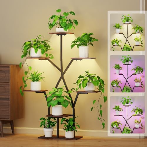 Image of Plant Stand Indoor with Grow Lights 50 inch Plant Shelf Corner Lighted Plant Stands for Indoor Growing Multiple Metal 7 Tiered Large S-Shape Display Shelves Plant Rack for Home Decor Patio Balcony