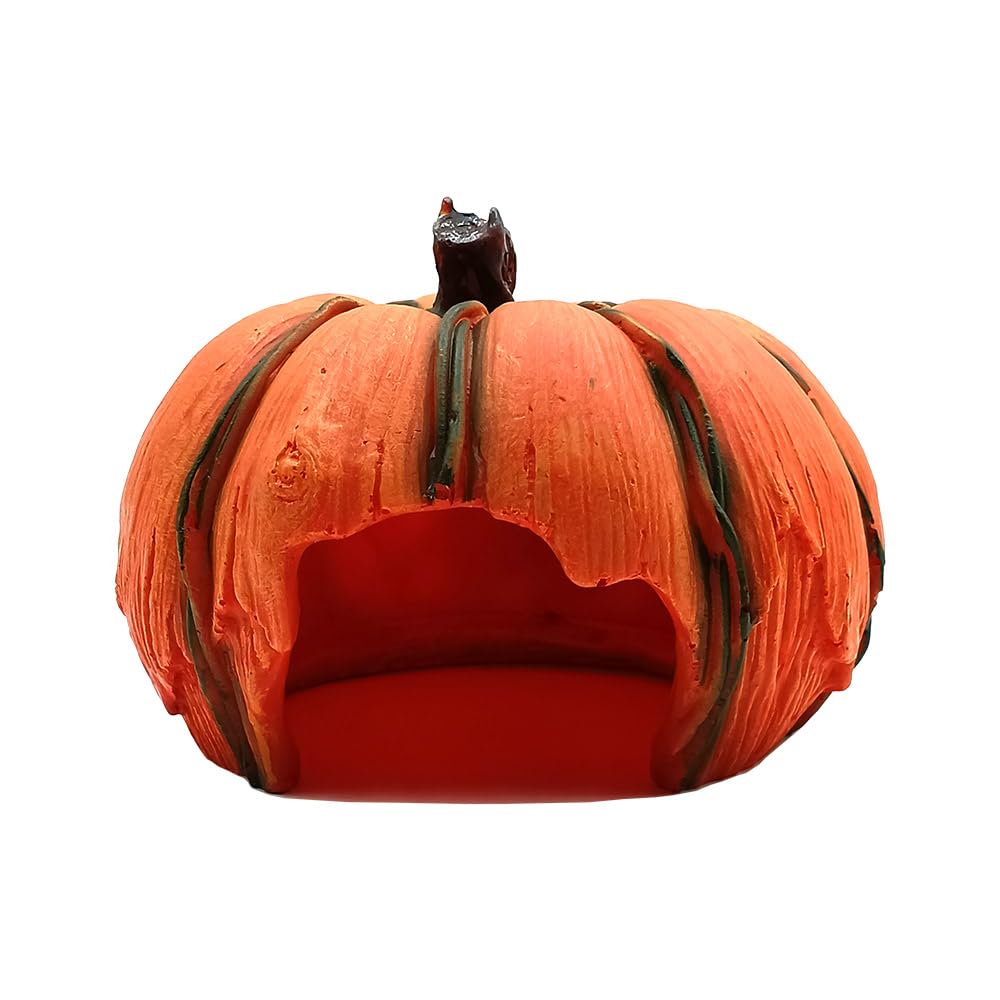 DNBLNC Reptile Hideout Resin Aquarium Decoration Pumpkin House for Small Fish,Shrimps,Frogs,Gecko, Spider (Pumpkin - 6.6×6.3×4.5 in)