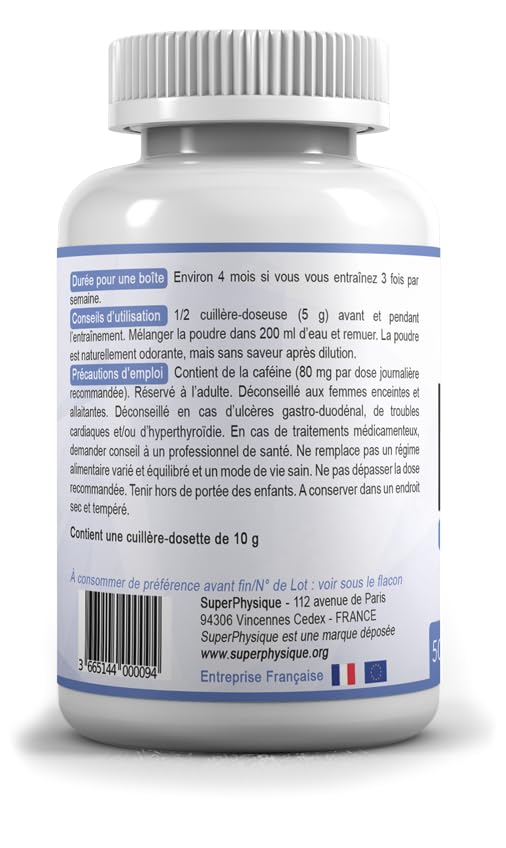 Super BCAA – Ratio 2:1:1 Végétal – Enrichi en L-Tyrosine et Guarana – 500g Poudre (50 Doses) – Vigilance, Concentration et Soutien à l'Effort – Fabriqué en France