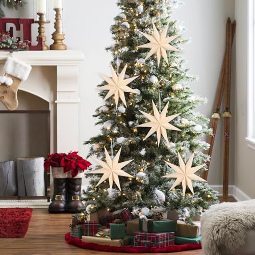 Image of 12 Inches 5 PCS Beige Paper Star Lanterns Christmas Party Decorations Hanging Stars Christmas Party Decorations Wedding Birthday Christmas Home Party Decorations(9 Pointed)