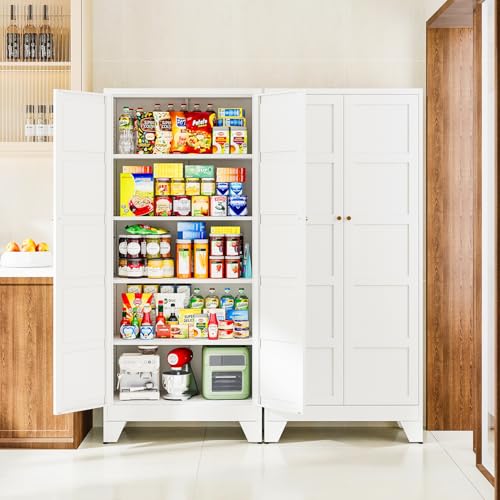 Image of Letaya 71 inch H Metal Storage Cabinet with 2 Doors and 4 Shelves,Tall Kitchen Pantry Cabinets,Utility Pantry Organizers for Cupboard /Dining /Bathroom /Home Office /Garage (White, 71 inch H x 16 inch D x 32 inch W)