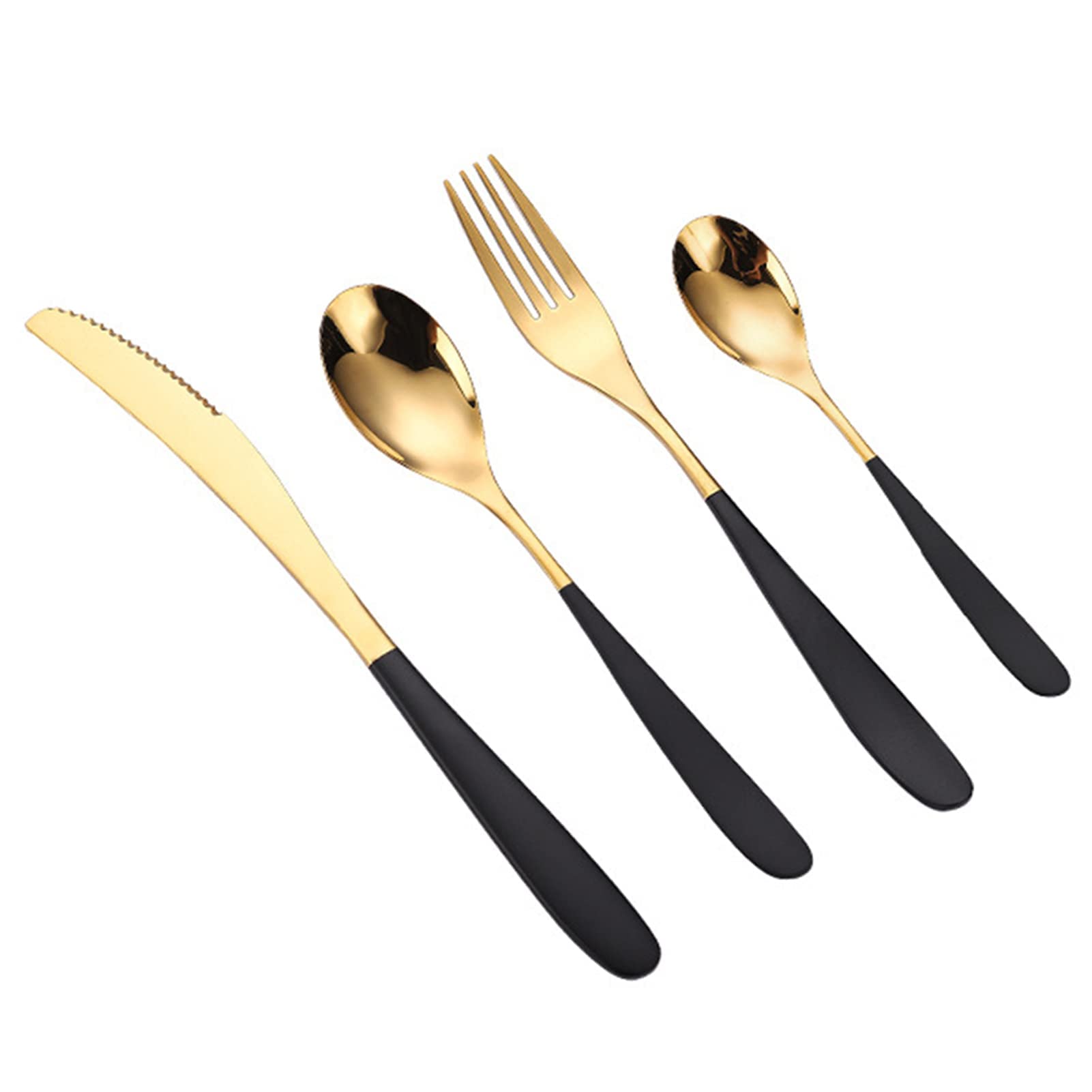 HADECOLL Cutlery Flatware Set Of 4 Stainless Steel Mirror Polished Include Knife Fork Spoon Elegant Dinnerware Tableware,Black-24Pcs