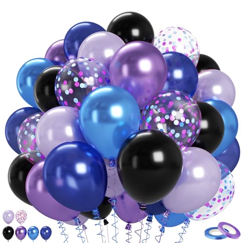 Image of Black Purple Blue Balloons Set, 60 Pcs Outer Space Party Balloons, 12 Inch Metallic Blue Purple Balloon Helium for Kids Boys Astronaut Space Video Game Birthday Wedding Baby Shower Party Decorations