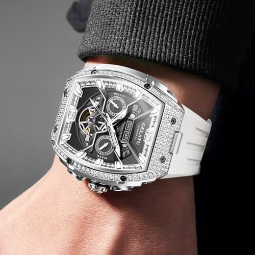 Image of OLEVS Men Watch Automatic Tonneau Watch Skeleton Mechanical 50M Waterproof Square Male Watches White /Black /Rose Gold
