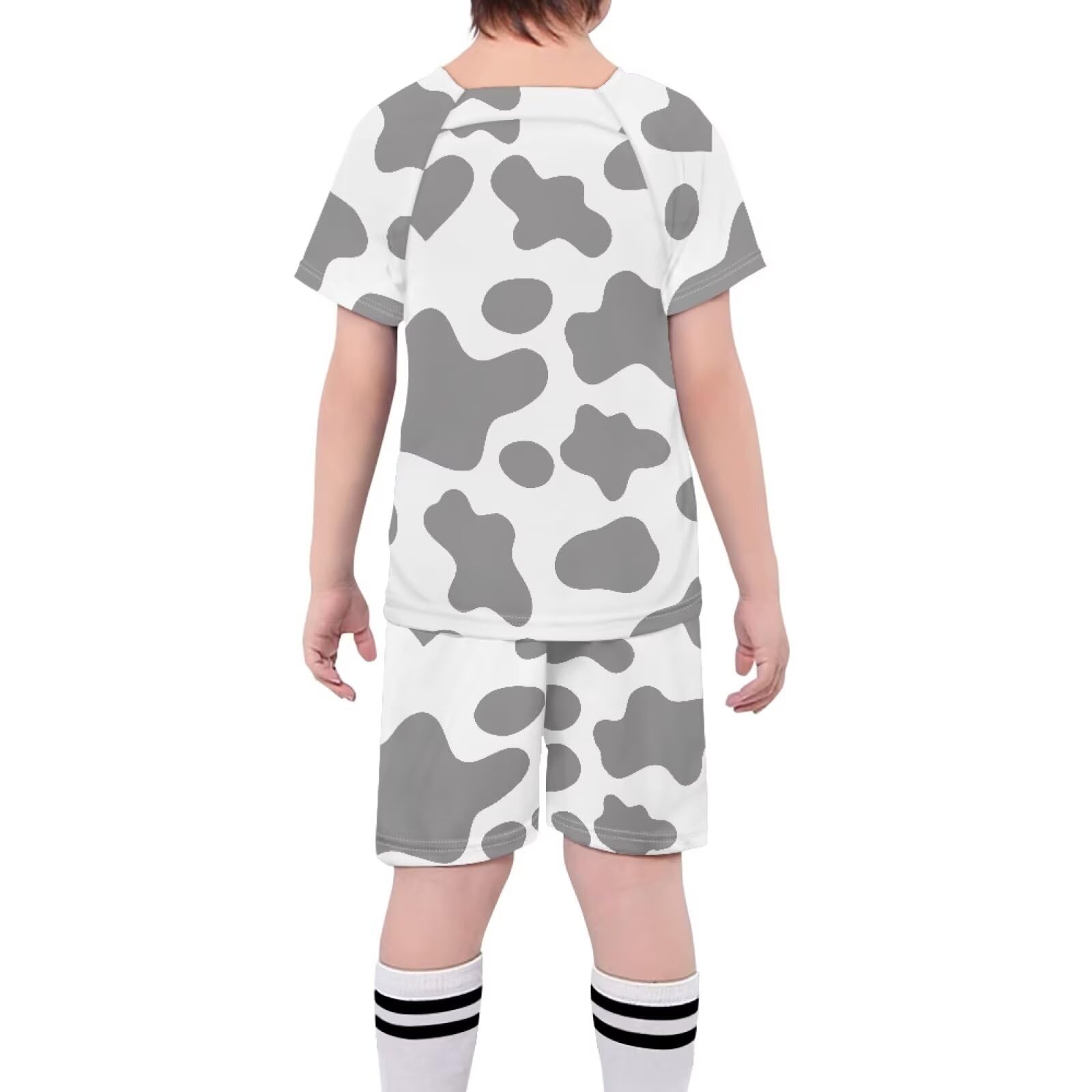 ORGYPET Jersey Soccer Kids Soccer Uniforms for Boys Youthful Vitality Soccer Jersey Youth Children's 2024 Trendy Football Suit Stay Cool Dry During Workouts, Grey Cow Print, S