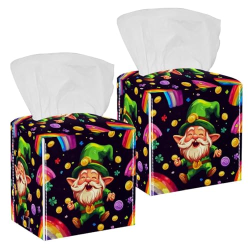 Funda cuadrada para caja de pañuelos, contenedor de almacenamiento para baño, tocador, encimeras, mesita de noche, oficina, escritorio, coche, divertido duende de dibujos animados con diseño de