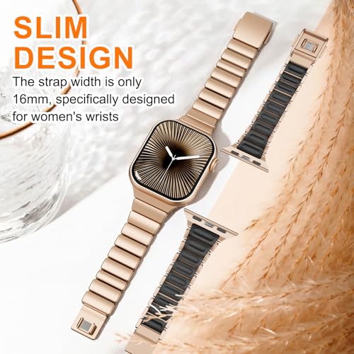Image of Magnetic Slim Metal Band Compatible with Apple Watch Bands for Women Series 11 10 46mm 45mm 44mm 42mm SE 9 8 7 6 5 4 38mm 40mm 41mm 3 /2 /1,Luxury Stainless Steel Strap Silicone Link For iwatch
