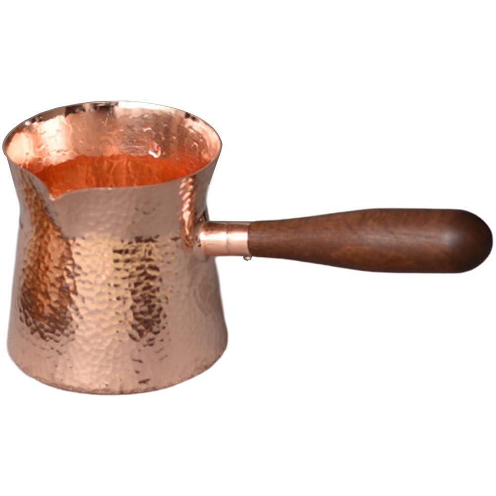 Sanfly Copper Tea Pot with Wooden Handle Turkish Coffee Pot Hammered Tea Maker for Home Kitchen Maple Syrup Sauce Heating