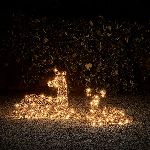 Lights4fun 2er Set Studley LED Rattan Rentier Familie REH und Kitz...