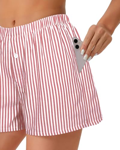 Image of Women Boxer Shorts Summer Gingham Pj Casual Plaid Bottoms with Pocket