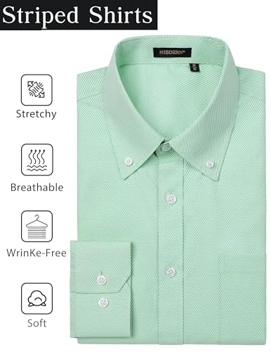 HISDERN Mens Dress Shirts Long Sleeve Wrinkle Free Formal Shirt Stripe Business Casual Button Down Shirts2