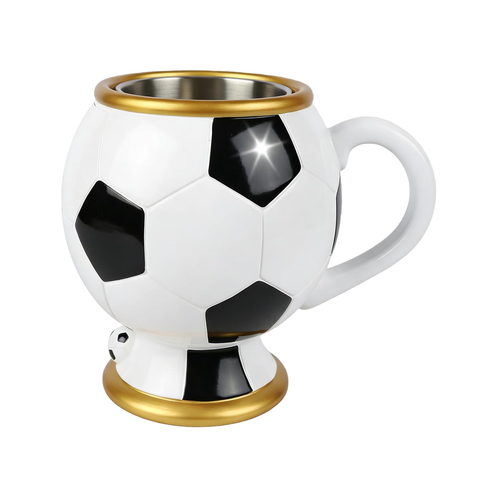 Tazza con Manico ergonomico Disegni Calcio 3D e Strato Interno antiruggine Tazza da caffè Bevande Bicchieri Manico Sportivo ergonomico Tazza in Resina con Acciaio Inossidabile