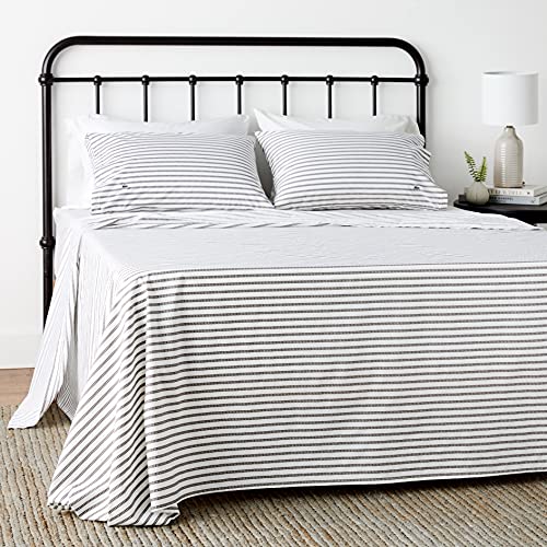 Image of Lacoste 100% Cotton Percale Sheet Set, Graphic Stripe Print, Dark Grey, Queen