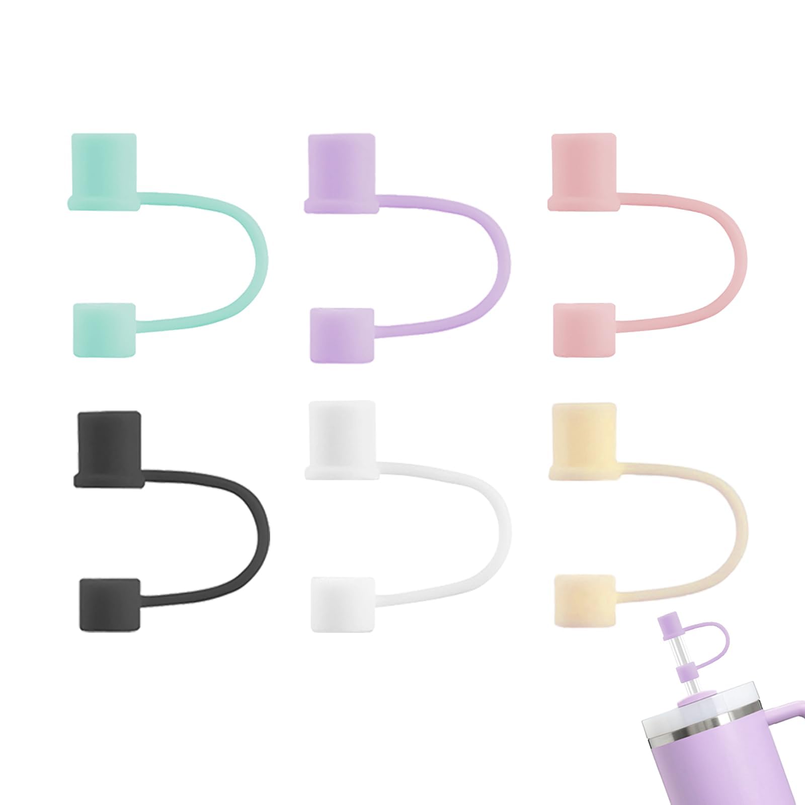 6-Pack 0.4in/10mm Straw Toppers, for Stanley Straw Covers Cap for Tumblers for Stanley 14|20|30|40|64 Oz Cup, Silicone Dust-Proof Caps（ Cup is Not Included）, Type2