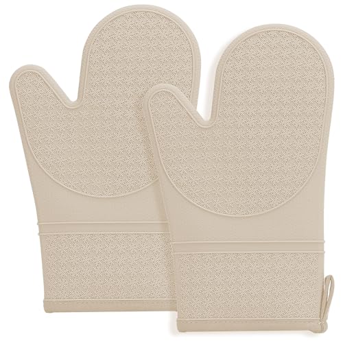 MEETOZ Silicone Oven Mitts, Oven Gloves with Non-Slip Waterproof - 2PCS Oven Mittens Heat Resistant 600 Degree, Soft Lining Silicone Oven Mits for Cooking Baking Kitchen Mittens (Cream-Colored) - Cosy Home Interiors MEETOZ Silicone Oven Mitts, Oven Gloves with Non-Slip Waterproof - 2PCS Oven Mittens Heat Resistant 600 Degree, Soft Lining Silicone Oven Mits for Cooking Baking Kitchen Mittens (Cream-Colored)
