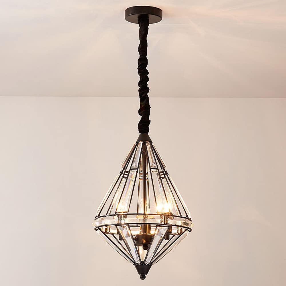 HXYSXHJUO European Diamond Crystal Pendant Lamp,bedside Light With Lampshade,Dining Room Fixture Adjustable Chain,Crystal Lantern Chandelier