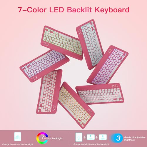Image of RAYMCRAFT for iPad 11th (A16, 2025) / 10th Generation Case with Keyboard, Mouse and Detachable Wireless Keyboard, 7-Color Backlight, Slim Case with Pencil Holder, Sparkling Pink