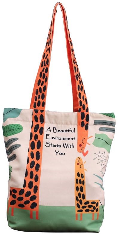 Planet Earth 100% Cotton Canvas Tote/Grocery/Shopping/Office/Stylish/Shoulder bags for Women with Inner Pockets & Zipper Reusable & Washable Printed Designer Eco-Friendly Multipurpose Bags (Giraffe) (B0CQCW4Z93) Amazon Price History, Amazon Price Tracker
