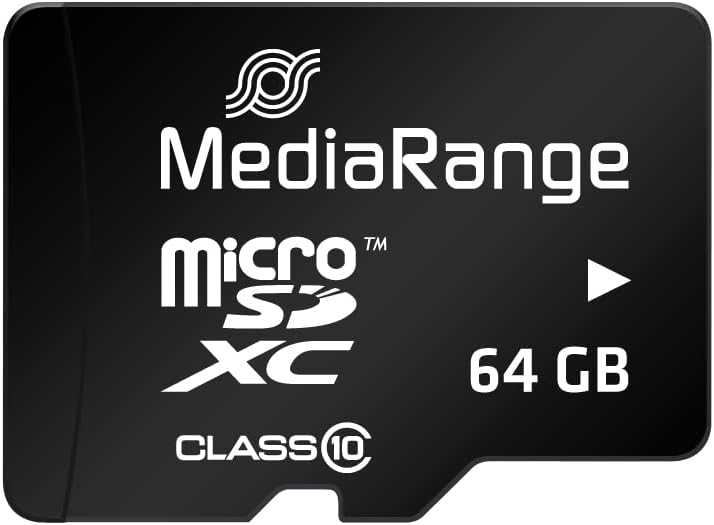 MediaRange Micro SDXC Memory Card with SD Adapter 64 GB - Speed Class 10, Read Speed up to 60 MB/s, External Data Storage for Mobile Devices Such as Digital Cameras or Smartphones