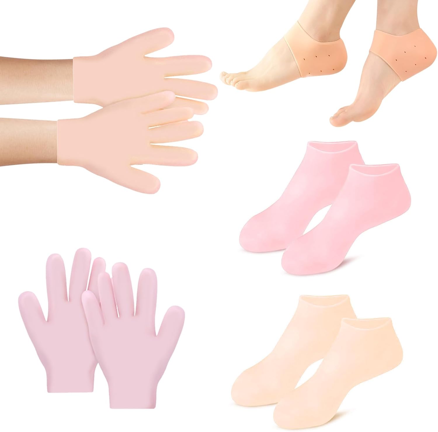 6 Pairs Silicone Moisturizing Socks, Gloves & Heels Set, Anti-Slip Soft Gel Spa Hand Feet Care Set Softening and Hydrating Skin for Dry, Cracked Feet Hand