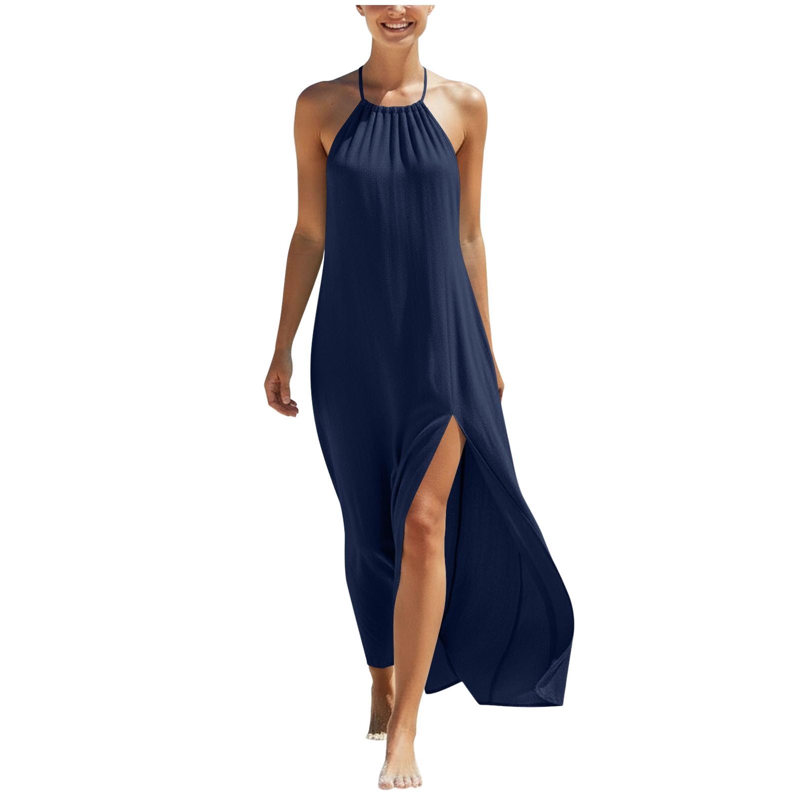 Vestidos Verano Mujer Cuello V Elegante Vestido Mujer Verano Playa Moda Largo Casual Sin Manga Ligero Sueltos Cómodo y Transpirable Vestidos para Playa Vacaciones Uso Diario Fiesta