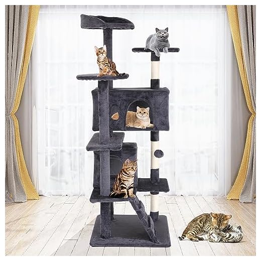 BLKMTY Cat Tree 70" Tall Cat Tower Large Cat Condo Cat Climber Cats Climbing Stand w/Top Perches Cat Playhouse w/Cat Climbing Ladder Kitty Cat Activity Tree w/Scratching Post Toys (Light Gray)