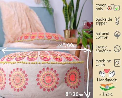Mandala Life ART Bohemian Golden Pouf Ottoman Cover -60x20 cm - Luxury, Artisan Room Décor Pouffe for Meditation, Yoga, and Boho Chic Seating Area Stool– Accent Your Living... - Image 2