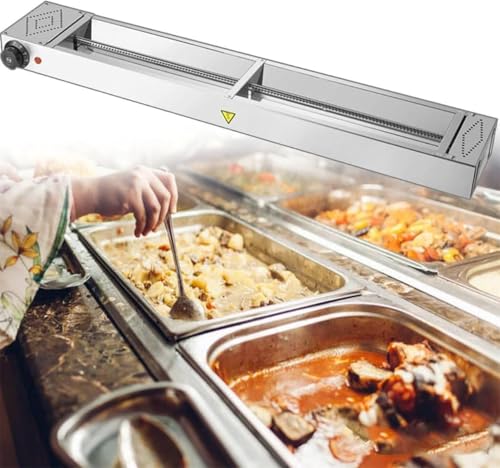 Image of Portable French Fry Warmer, Stainless Steel Food Warmer with Heat Lamp, Electric Pizzas French Fries Cooking Equipment, for Parties Kitchen Restaurant Buffe(120cm)