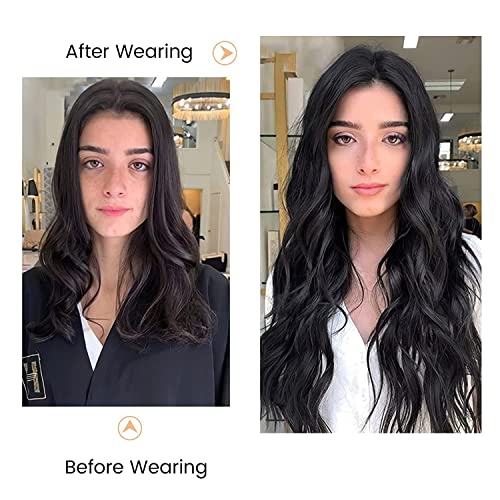 Long Black Wavy Wig for Women 24 Inch Middle Part Curly Synthetic Hair Natural Looking Heat Resistant Fiber for Daily Party Use (Black) - Image 4