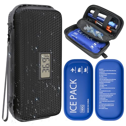 Insulin Cooler Travel Case TSA Approved Diabetic Medicine Cooling Bag with Digital Temperature Display, 2 Ice Pack
