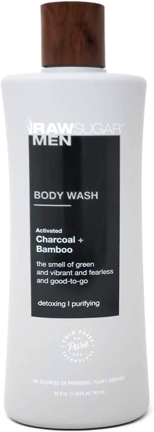 RAW SUGAR Men's Body Wash 25 fl oz (Pack of 1) (Charcoal + Bamboo)