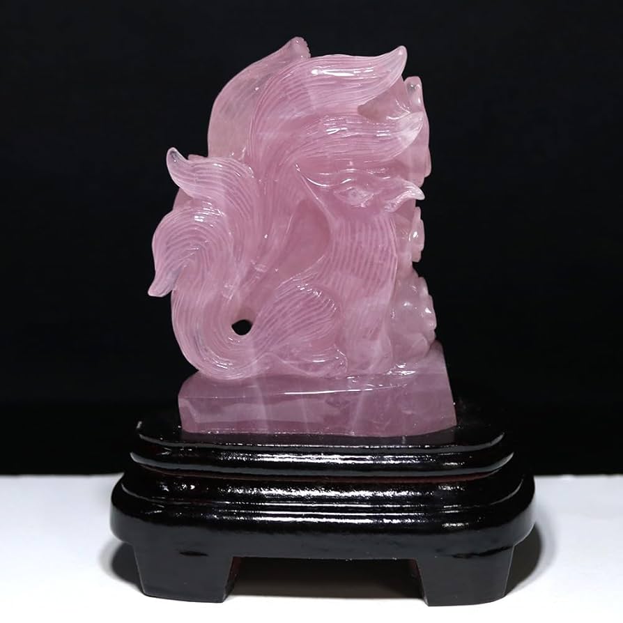 【天然石】ローズクォーツ 九尾 置き物 Amazon.co.jp: 【石流通センター】☆一点物☆【彫刻置物】ローズ