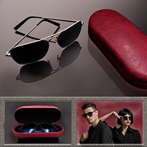 Image of MyEyeglassCase - Large Sunglasses Case - Hard Glasses Case Holder w /Pouch & Cloth - Eyeglass Case Aviator Frames Men & Women
