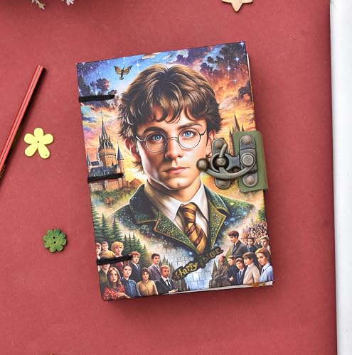 Image of Wizard Magic Theme Lock Diary 5x7 Inch Vintage Fantasy Journal with Handmade Paper, Hardcover Notebook with Metal Lock Closure, Wizard School Inspired Writing Diary, Gift for Fantasy Lovers