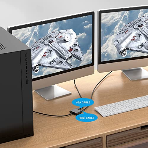 Image of NEXSA VGA to HDMI Adapter, Dual Display 1080P VGA Splitter Converter with Charging Cable and 3.5mm Audio Cable for Computer, Desktop, Laptop, PC, Monitor, Projector and More