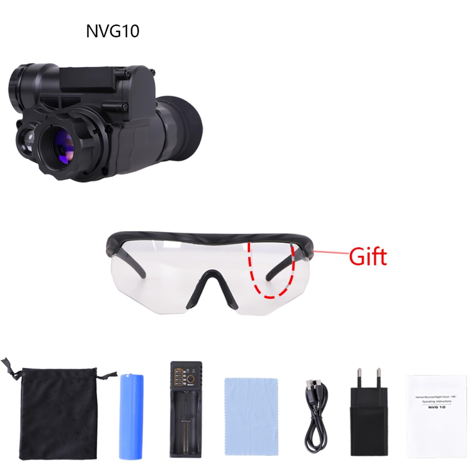Gogle noktowizyjne, Noktowizor montowany na głowie Googles zakres podczerwieni Mini zielony noktowizor monokularowy 1080P HD cyfrowa kamera NV z Wi-Fi(NVG10 only)