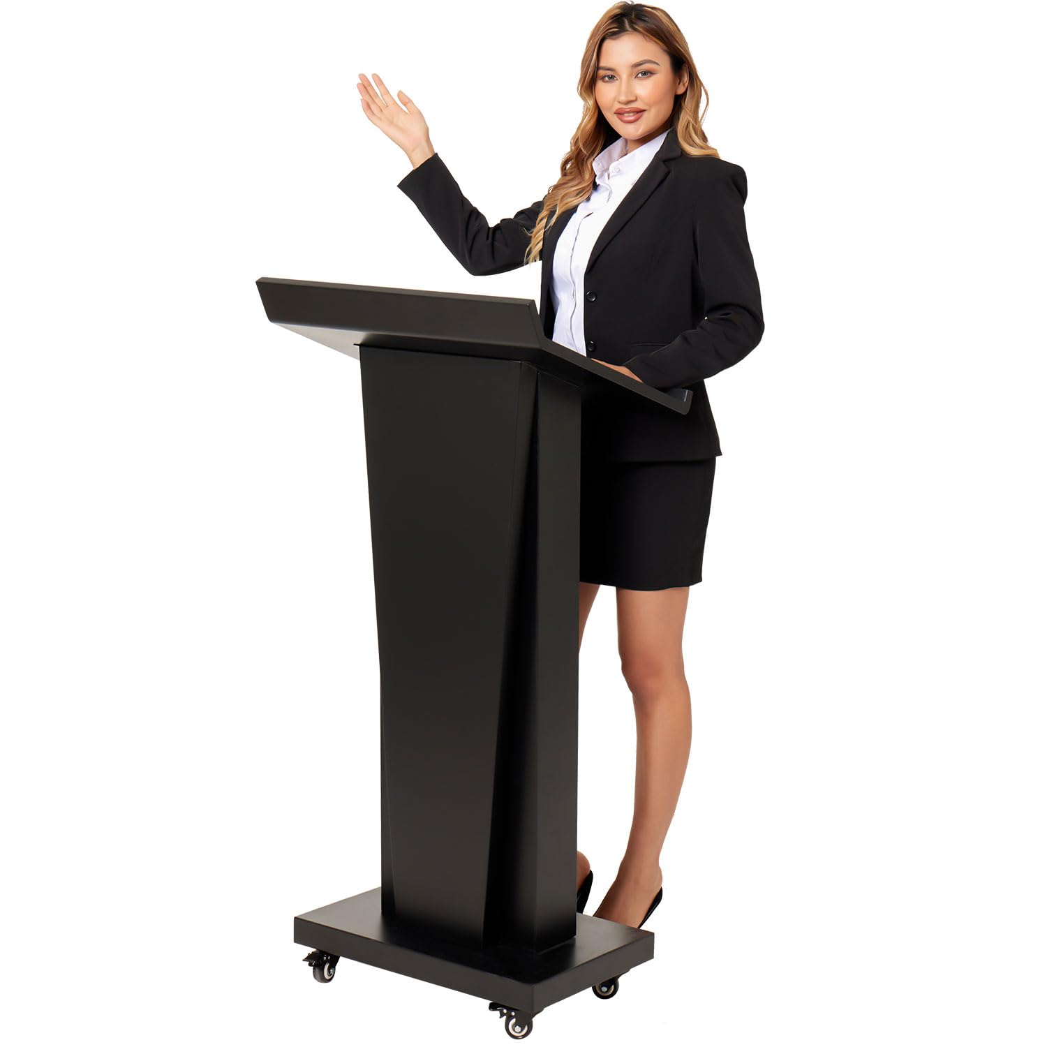 (SIMILAR)Podium Stand with 4 Locking Wheels, Lecterns & Podiums for Church School Office Conference Home, Heavy Duty Metal, Large Storage Area, Slant Desktop, 50.4" H